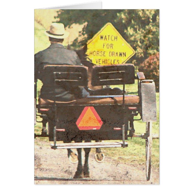 Cartão Veículos Desenhados de Cavalo, Cavalo de Amish e B (Frente)