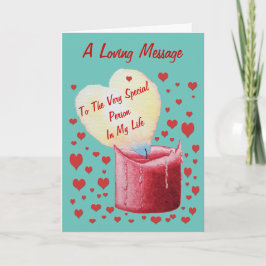 Cartão vela de chama em forma de coração vermelho com amo