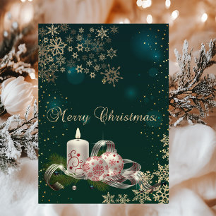 Cartão Vela de Natal, Flocos de neve, Natal Verde