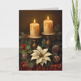 Cartão Vela elegante de Natal azevinho pinheiro quente fe