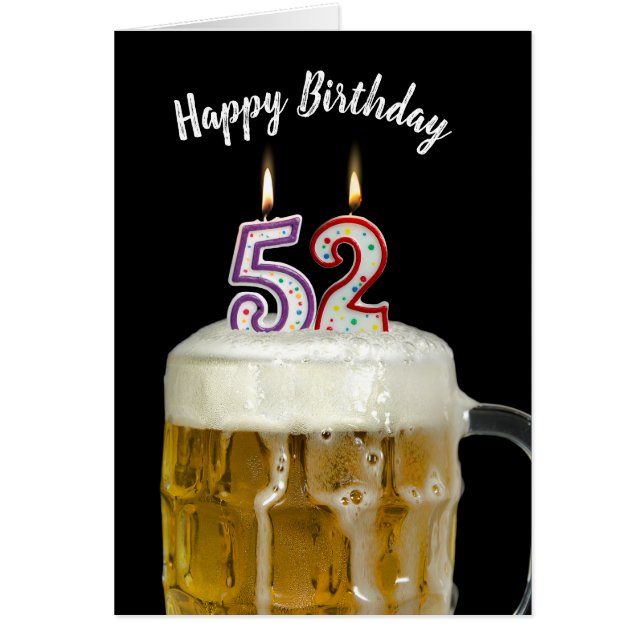 Cartão Velas de 52 anos na cerveja (Frente)