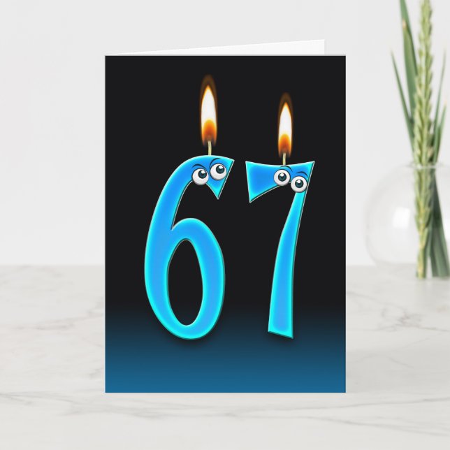 Cartão Velas de aniversário de 67 anos (Frente)