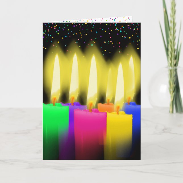 Cartão Velas de aniversário e Confetti em preto (Frente)