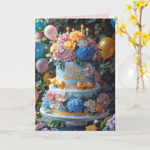 Cartão Velas de Bolo de Aniversário Lindas Flores Laços
