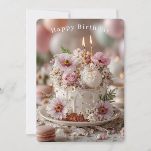 Cartão Velas de Bolo Floral de Aniversário Feliz