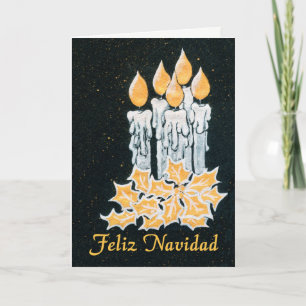 Cartão Velas de Natal e Azevinho, Saudação Espanhola