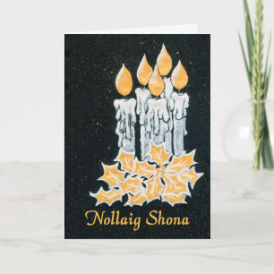 Cartão Velas de Natal e Holly, Saudação Gaélica Irland