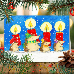 Cartão Velas de Natal Ouriços Cumprimentos 