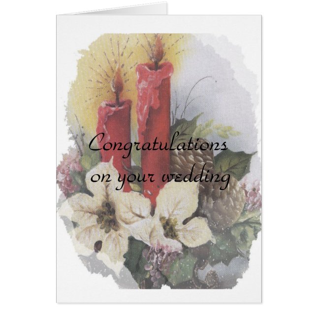 Cartão Velas de Natal, pinecone com poinsetos brancos (Frente)