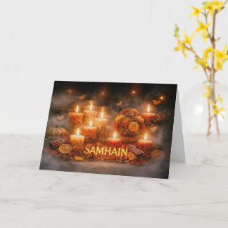 Cartão Velas de Samhain Calêndulas Ervas Fatias de Laranj