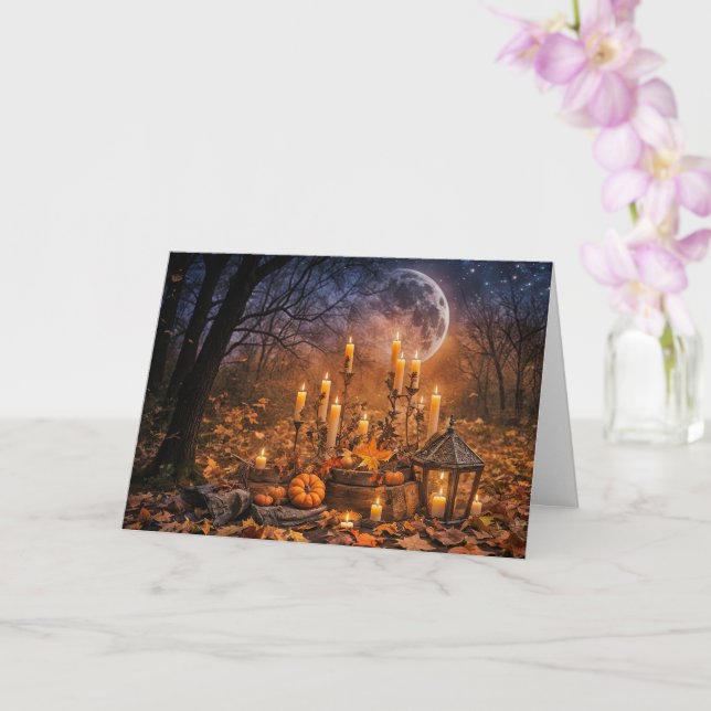 Cartão Velas de Samhain e Luar de Lanterna ao Ar Livre Mí (Orquídea)