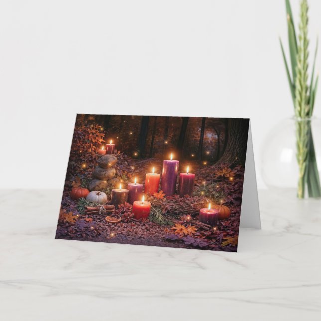Cartão Velas de Samhain Pedra em uma Floresta  (Frente)