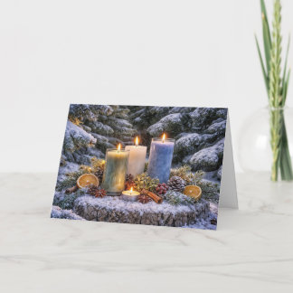 Cartão Velas de Yule no Solstício de Inverno na Neve