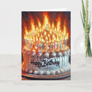 Cartão Velas Flaming Num Bolo De Aniversário