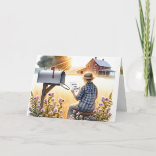 Cartão Velha Senhora Lendo uma Carta de Aniversário do Am