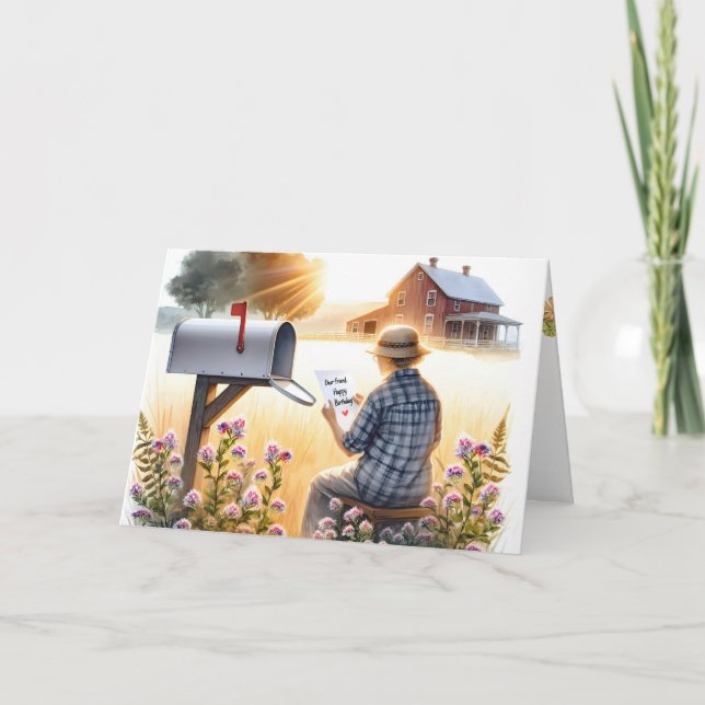 Cartão Velha Senhora Lendo uma Carta de Aniversário do Am (Frente)