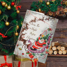 Cartão Velha Vintagem Vermelha Santa Claus Voando Reinded