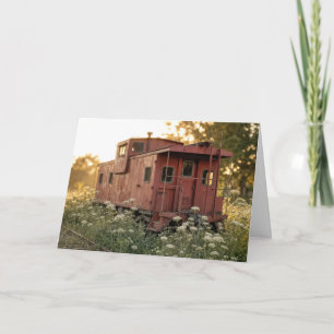 Cartão Velho Caboose de Aniversário em um Campo de Flores