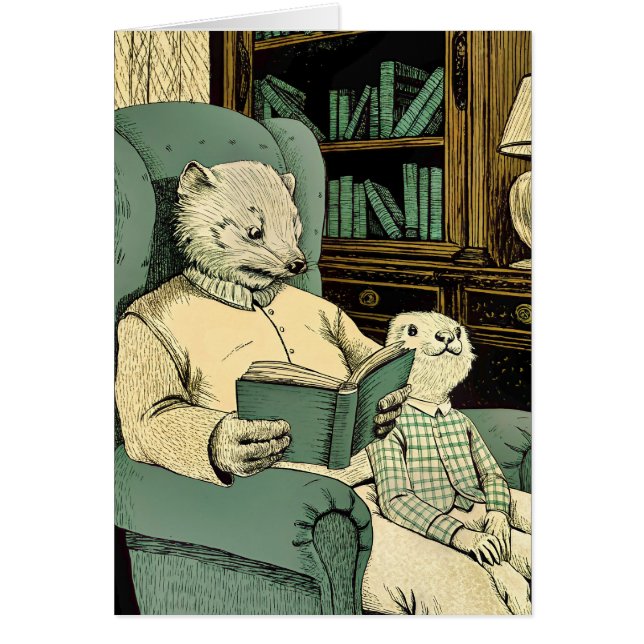 Cartão Velho fuzileiro lendo um livro para uma jovem moça (Frente)