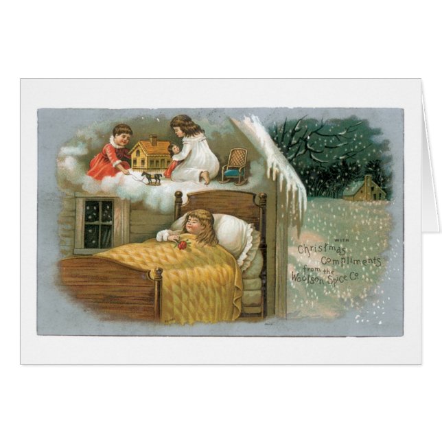 Cartão Velho Natal, garota está sonhando (Frente Horizontal)