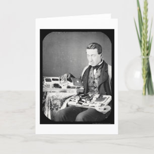 Cartão Vendedor que indica seu Daguerreotype 1852 dos