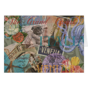 Cartão Veneza Itália Viagem Vintage Arte Colorida Bonito