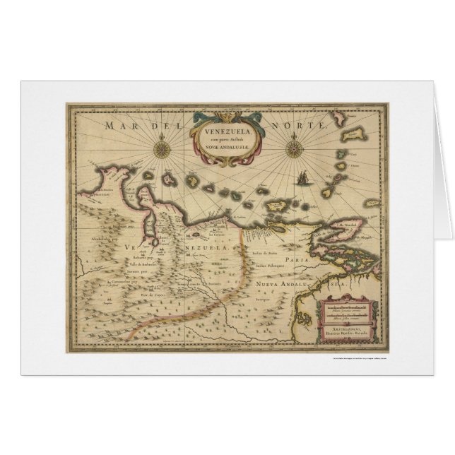 Cartão Venezuela pelo mapa de Hondius - 1630 (Frente Horizontal)