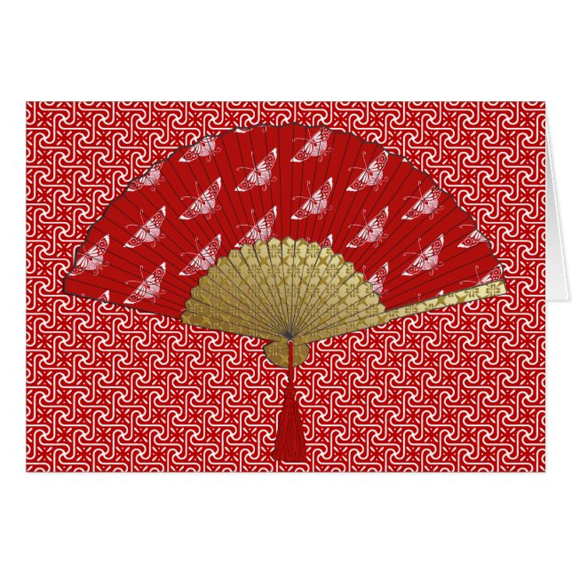 Cartão Ventilador Deco - Borboletas, Vermelho Escuro e Br (Frente horizontal)
