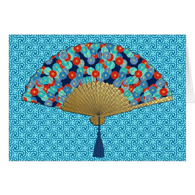 Cartão Ventilador Deco - Flores em Cobalto, Turquesa e Ve (Frente horizontal)