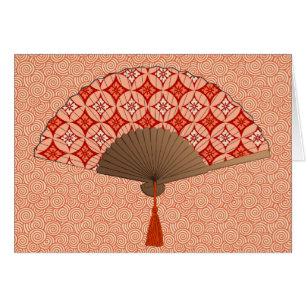 Cartão Ventilador Japonês, Shippo Motif, Mandarin Orange