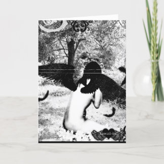 Cartão Ver do anjo do vintage. Preto & branco