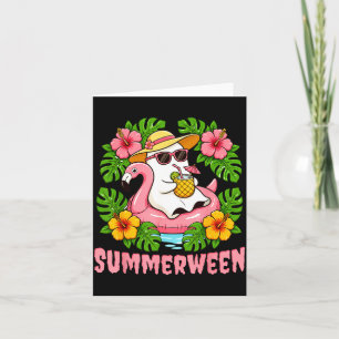 Cartão Verão engraçado fantasma Halloween Floral de Verão