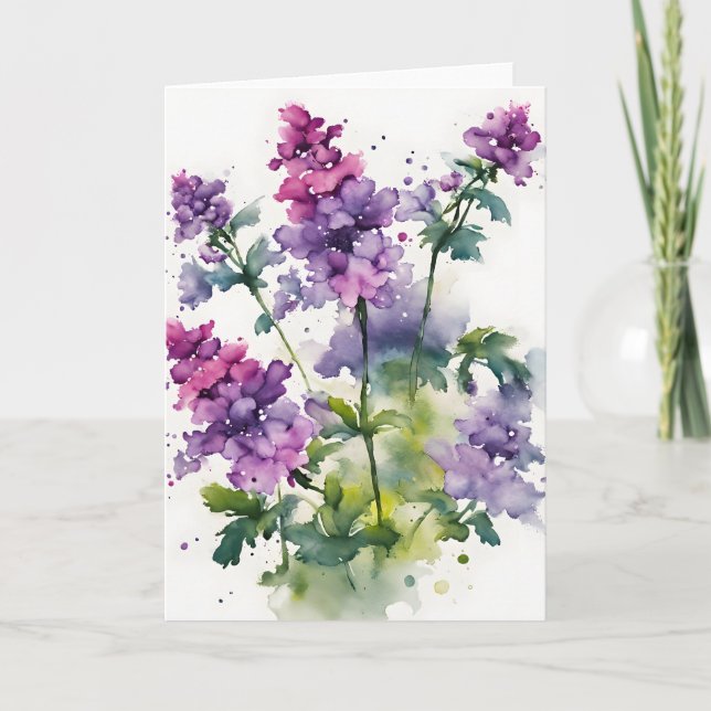 Cartão Verbena - Flores aquarela (Frente)