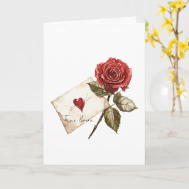 Cartão Verdadeiro Amor Rosa Vermelha Carta Coração