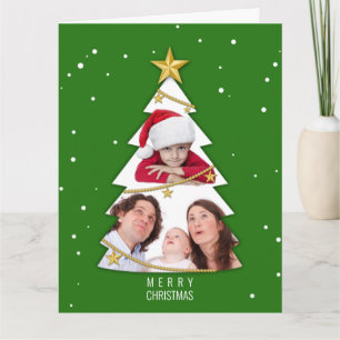 Cartão Verde-Colagem de Fotos da Árvore de Natal Moderno