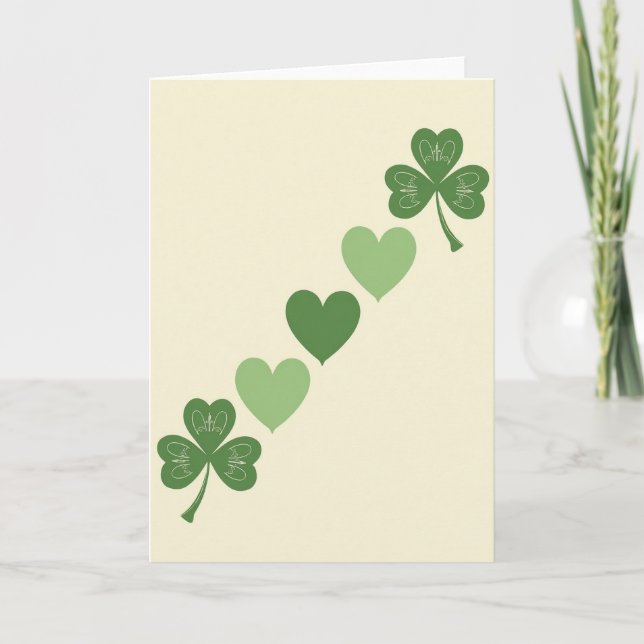 Cartão Verde Corações Shamrocks Sortudos (Frente)