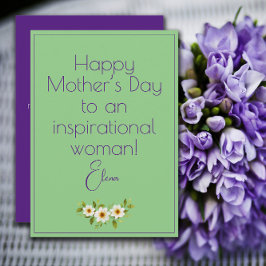 Cartão verde da mãe de flores brancas de aquarela