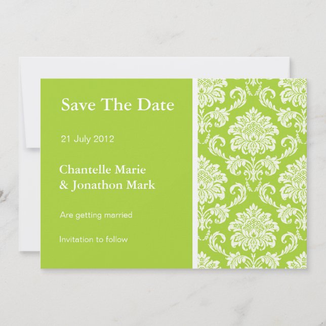 Cartão Verde Damask Save The Date (Frente)