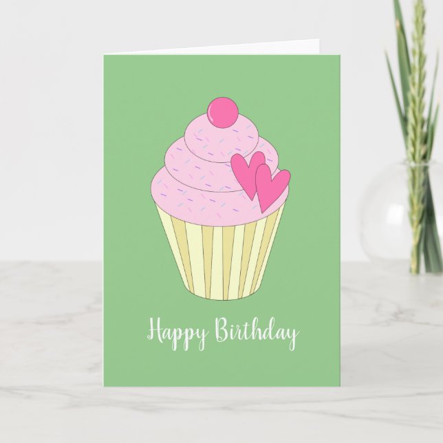 Cartão Verde de Cupcake de Coração de Amor ilusima (Frente)