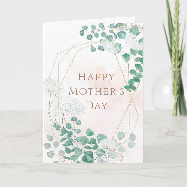 cartão verde de eucalipto feliz dia de as mães (Frente)