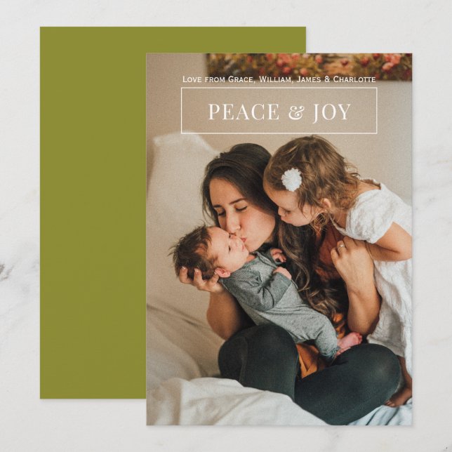 Cartão Verde de Natal Moderno e Paz (Frente/Verso)