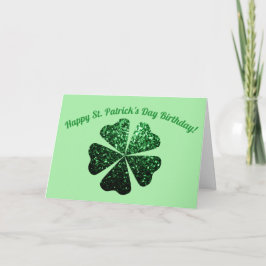 Cartão Verde Escuro brilha Shamrock St Patricks Aniversár