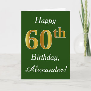 Cartão Verde, Faux Dourado 60º Aniversário + Nome Perso