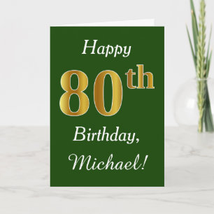 Cartão Verde, Faux Dourado 80 Aniversário + Nome Persona