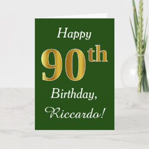 Cartão Verde, Faux Dourado 90 Aniversário + Nome Persona