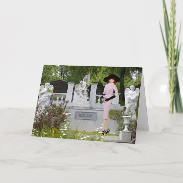 Cartão Verdi - vestuário cor-de-rosa, anjos no cemitério (Frente)