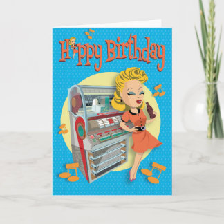 Cartão verjaardagskaart 50ties rock classic jukebox