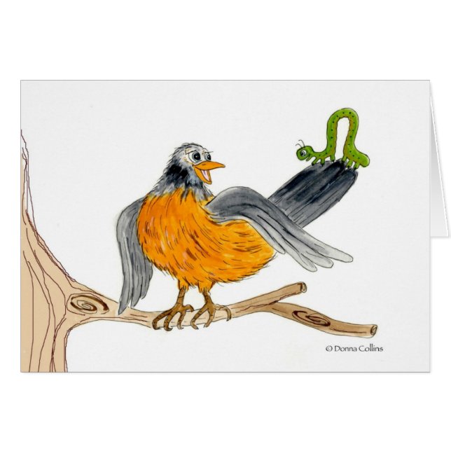 Cartão Verme Robin e Verde Inch (Frente horizontal)