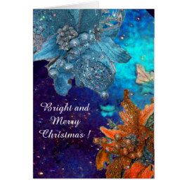 CARTÃO VERMELHA AZUL POINSETTIAS,XMAS ESTRELAS EM ESPUMAN