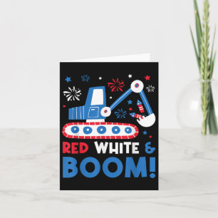 Cartão Vermelho Branco E Boom 4 De Julho Escavadeira Patr